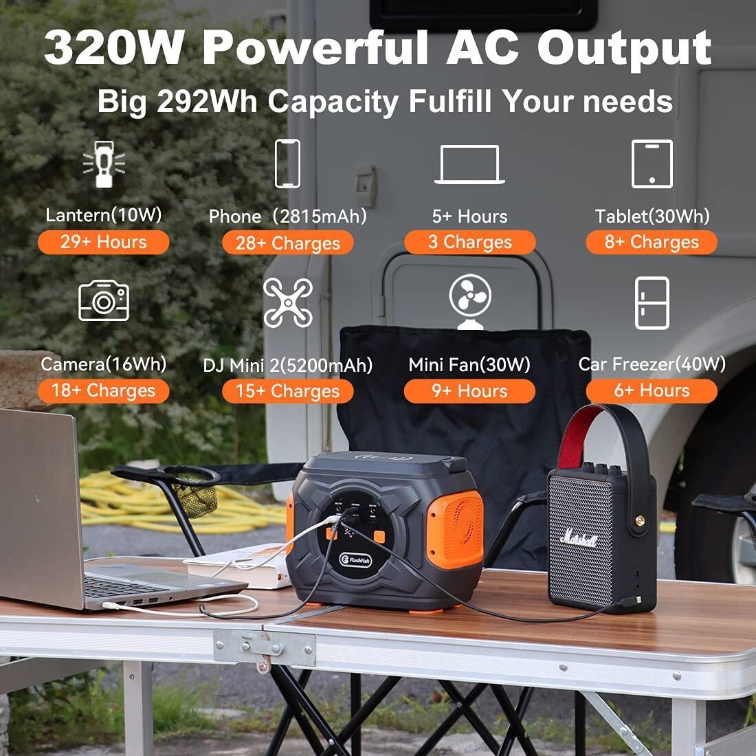 2024 FF FLASHFISH 320W Portable Power Station 292Wh 80000mAh Solar Generator USB C